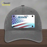 Kentucky with American Flag Novelty License Plate Hat Unconstructed Cotton / Charcoal