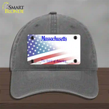 Massachusetts with American Flag Novelty License Plate Hat Unconstructed Cotton / Charcoal