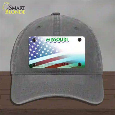 Missouri with American Flag Novelty License Plate Hat Unconstructed Cotton / Charcoal