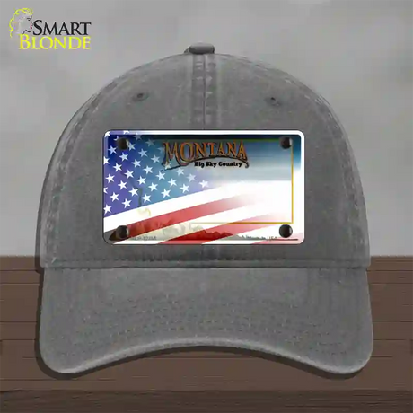 Montana with American Flag Novelty License Plate Hat Unconstructed Cotton / Charcoal