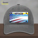 Nevada with American Flag Novelty License Plate Hat Unconstructed Cotton / Charcoal