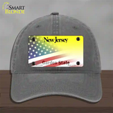 New Jersey with American Flag Novelty License Plate Hat Unconstructed Cotton / Charcoal