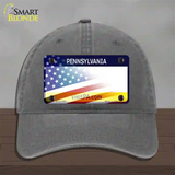 Pennsylvania with American Flag Novelty License Plate Hat Unconstructed Cotton / Charcoal