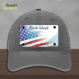 Rhode Island with American Flag Novelty License Plate Hat Unconstructed Cotton / Charcoal