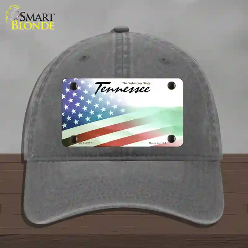 Tennessee with American Flag Novelty License Plate Hat Unconstructed Cotton / Charcoal