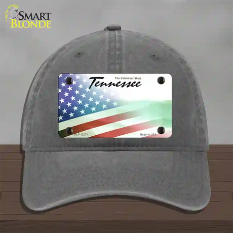 Tennessee with American Flag Novelty License Plate Hat Unconstructed Cotton / Charcoal