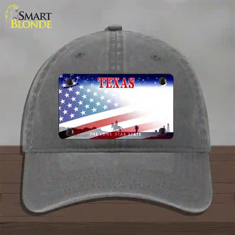 Texas with American Flag Novelty License Plate Hat Unconstructed Cotton / Charcoal