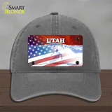 Utah with American Flag Novelty License Plate Hat Unconstructed Cotton / Charcoal