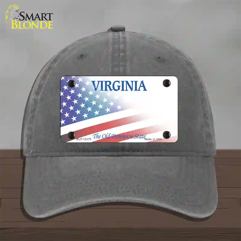 Virginia with American Flag Novelty License Plate Hat Unconstructed Cotton / Charcoal