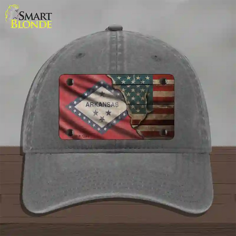 Arkansas/American Flag Novelty License Plate Hat Unconstructed Cotton / Charcoal