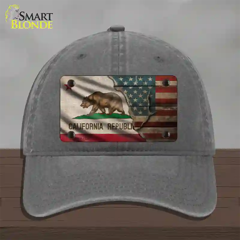 California/American Flag Novelty License Plate Hat Unconstructed Cotton / Charcoal