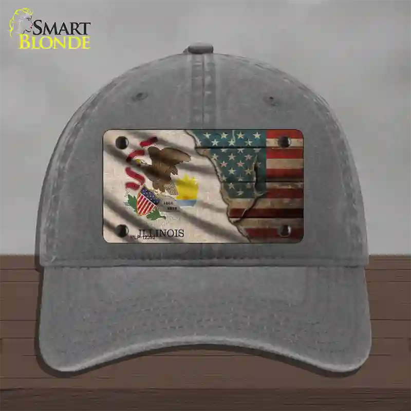 Illinois/American Flag Novelty License Plate Hat Unconstructed Cotton / Charcoal