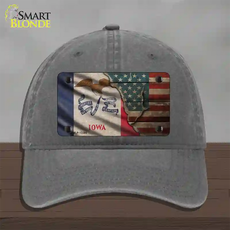 Iowa/American Flag Novelty License Plate Hat Unconstructed Cotton / Charcoal