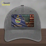 Kansas/American Flag Novelty License Plate Hat Unconstructed Cotton / Charcoal