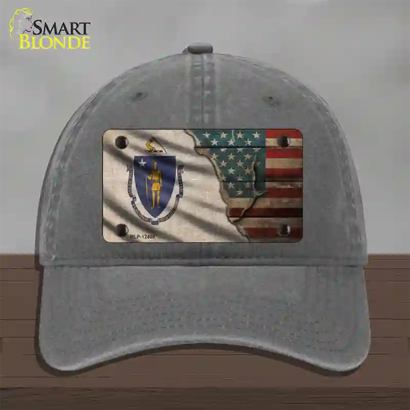 Massachusetts/American Flag Novelty License Plate Hat Unconstructed Cotton / Charcoal