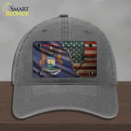 Michigan/American Flag Novelty License Plate Hat Unconstructed Cotton / Charcoal