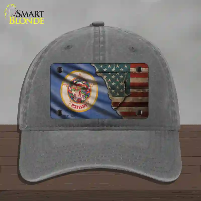 Minnesota/American Flag Novelty License Plate Hat Unconstructed Cotton / Charcoal