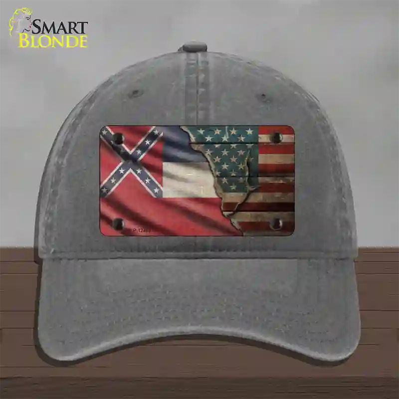 Mississippi/American Flag Novelty License Plate Hat Unconstructed Cotton / Charcoal