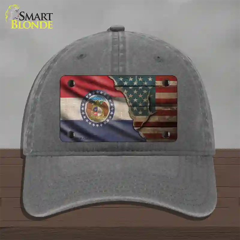 Missouri/American Flag Novelty License Plate Hat Unconstructed Cotton / Charcoal