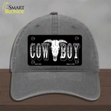 Cowboy Longhorn Skull Novelty License Plate Hat Unconstructed Cotton / Charcoal