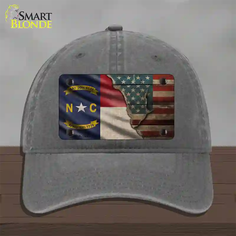 North Carolina/American Flag Novelty License Plate Hat Unconstructed Cotton / Charcoal