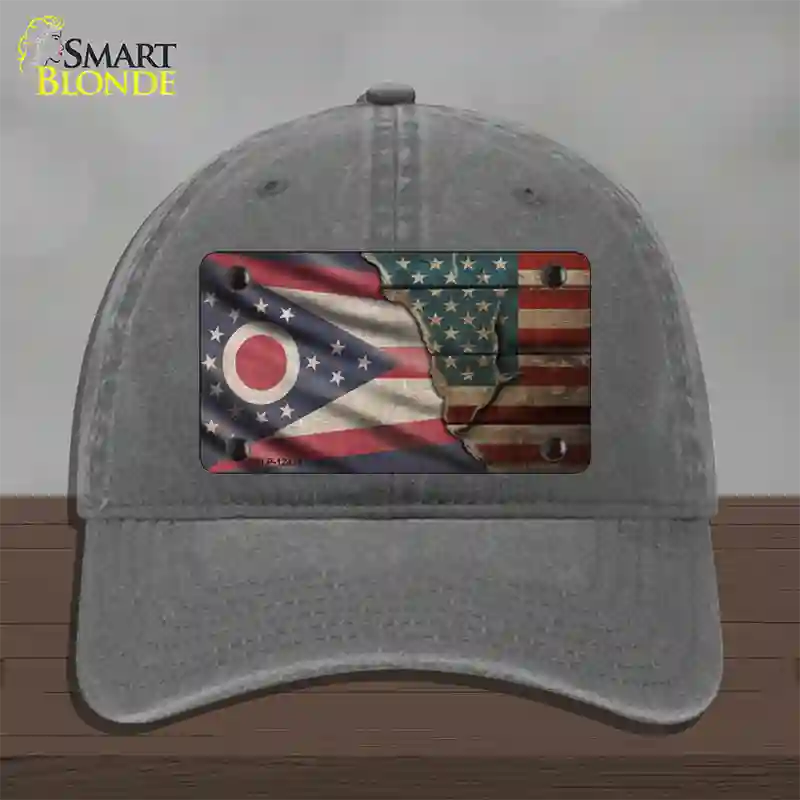 Ohio/American Flag Novelty License Plate Hat Unconstructed Cotton / Charcoal