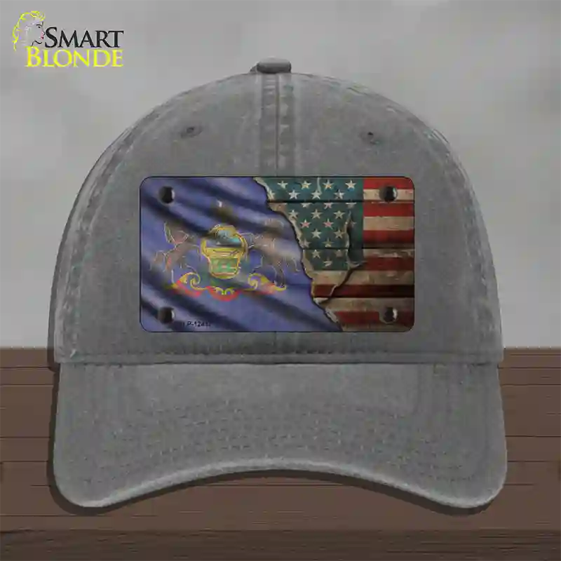 Pennsylvania/American Flag Novelty License Plate Hat Unconstructed Cotton / Charcoal