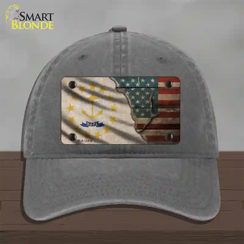 Rhode Island/American Flag Novelty License Plate Hat Unconstructed Cotton / Charcoal