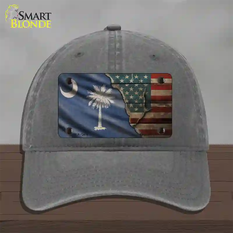 South Carolina/American Flag Novelty License Plate Hat Unconstructed Cotton / Charcoal