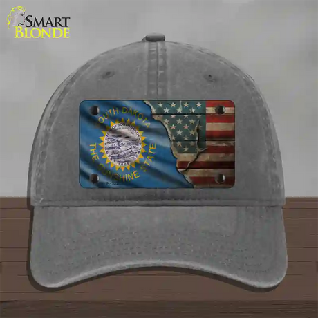 South Dakota/American Flag Novelty License Plate Hat Unconstructed Cotton / Charcoal