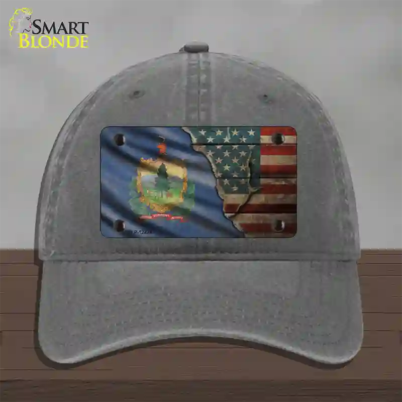 Vermont/American Flag Novelty License Plate Hat Unconstructed Cotton / Charcoal