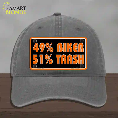 49% Biker 51% Trash Novelty License Plate Hat Unconstructed Cotton / Charcoal