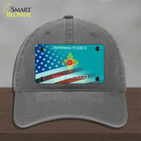 New Mexico Teal with American Flag Novelty License Plate Hat Unconstructed Cotton / Charcoal