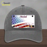 Maryland State with American Flag Novelty License Plate Hat Unconstructed Cotton / Charcoal