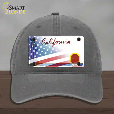 California Palm Plate American Flag Novelty License Plate Hat Unconstructed Cotton / Charcoal