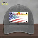 California Golden with American Flag Novelty License Plate Hat Unconstructed Cotton / Charcoal