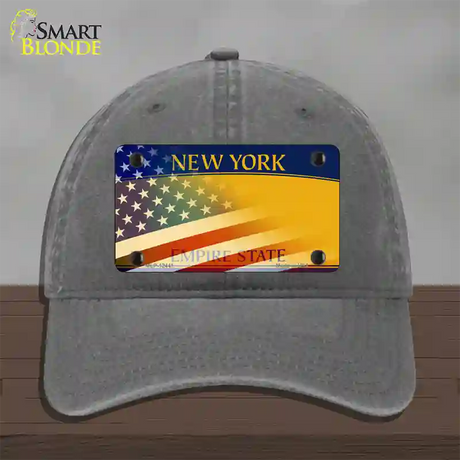 New York Yellow with American Flag Novelty License Plate Hat Unconstructed Cotton / Charcoal