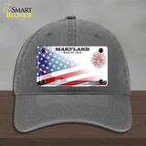 Maryland War Plate American Flag Novelty License Plate Hat Unconstructed Cotton / Charcoal