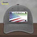 Michigan Peninsulas Plate American Flag Novelty License Plate Hat Unconstructed Cotton / Charcoal