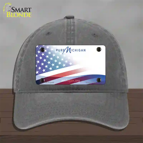 Pure Michigan Plate American Flag Novelty License Plate Hat Unconstructed Cotton / Charcoal