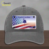 South Carolina Travel Plate American Flag Novelty License Plate Hat Unconstructed Cotton / Charcoal