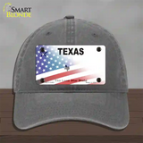 Texas White with American Flag Novelty License Plate Hat Unconstructed Cotton / Charcoal