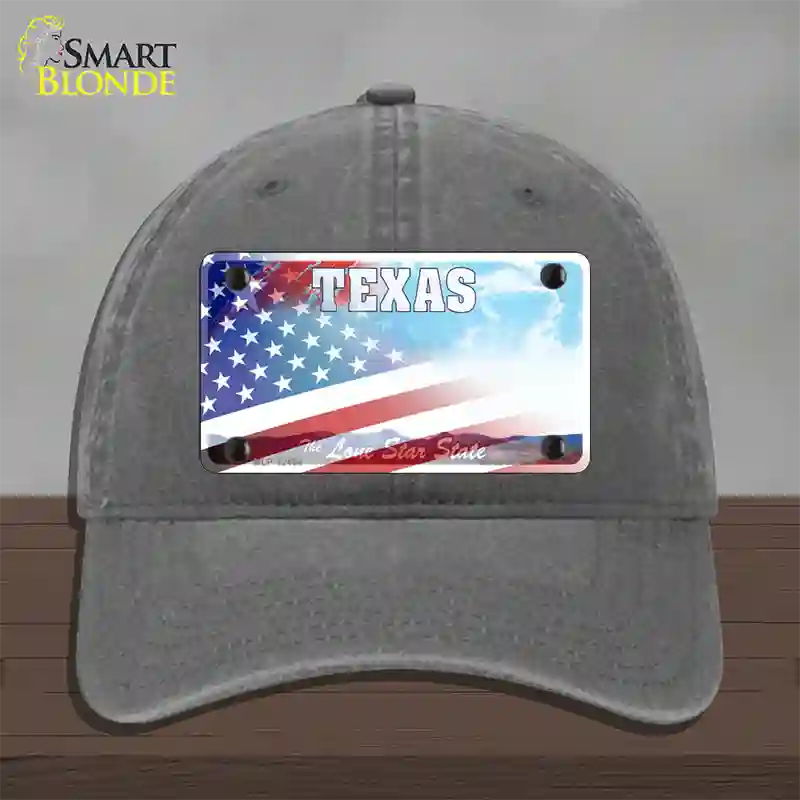 Texas Lone Star Plate American Flag Novelty License Plate Hat Unconstructed Cotton / Charcoal