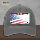 Ohio State American Flag Novelty License Plate Hat Unconstructed Cotton / Charcoal