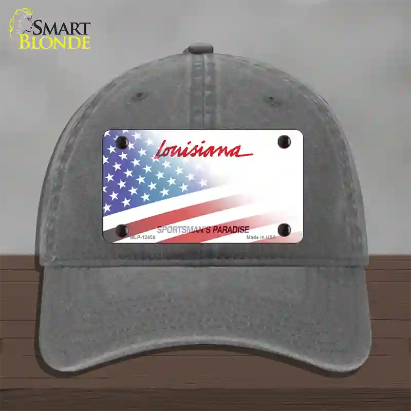 Louisiana Plate American Flag Novelty License Plate Hat Unconstructed Cotton / Charcoal