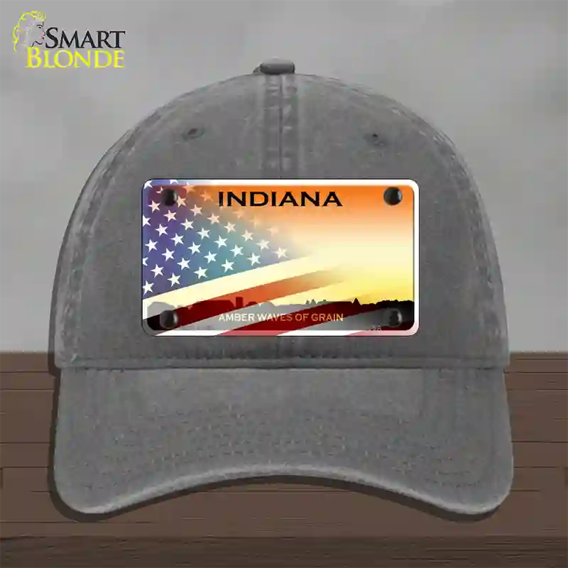 Indiana Amber Waves Plate American Flag Novelty License Plate Hat Unconstructed Cotton / Charcoal