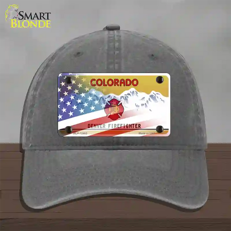 Colorado Firefighter Plate American Flag Novelty License Plate Hat Unconstructed Cotton / Charcoal