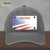 Virginia Jamestown with American Flag Novelty License Plate Hat Unconstructed Cotton / Charcoal