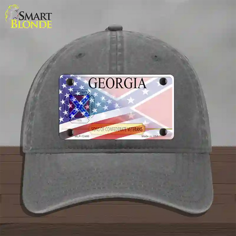 Georgia Confederate Flag American Flag Novelty License Plate Hat Unconstructed Cotton / Charcoal