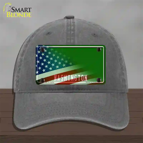 Washington Green with American Flag Novelty License Plate Hat Unconstructed Cotton / Charcoal